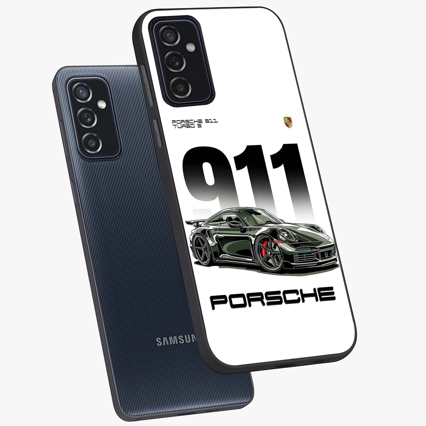 911 Turbo Dominance Glass Case displayed in premium angled mockup highlighting sporty car illustration and sleek glass surface.