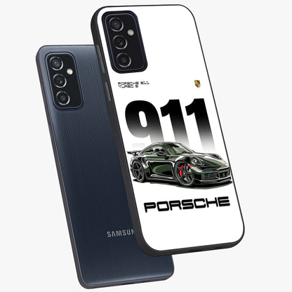 911 Turbo Dominance Glass Case displayed in premium angled mockup highlighting sporty car illustration and sleek glass surface.