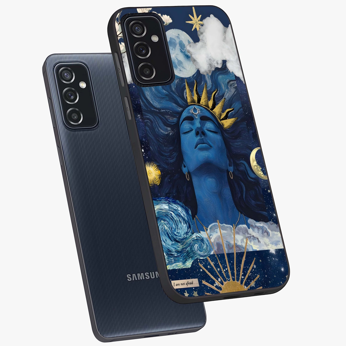 Aesthetic Lord Shiva Glass Case displayed in angled mockup highlighting spiritual Shiva illustration and sacred aesthetic design.