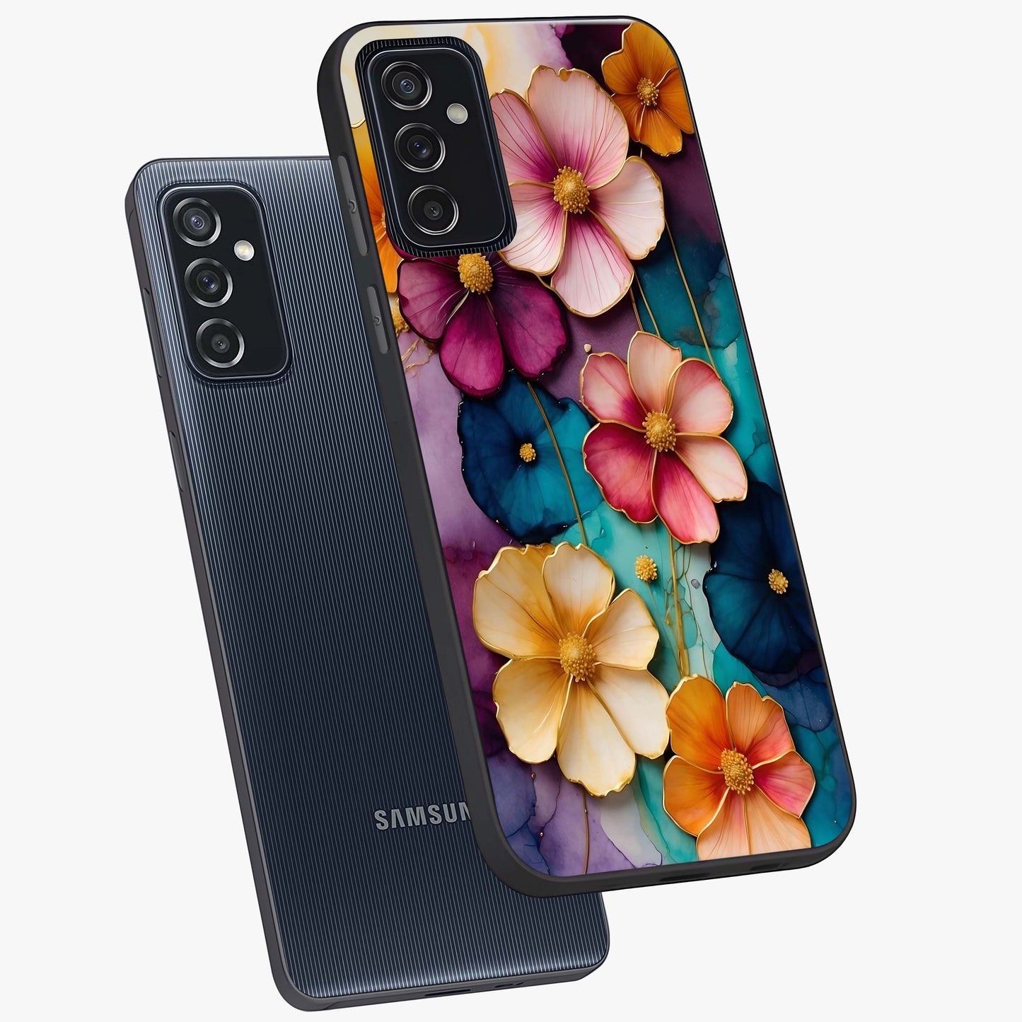 Artlyn Grace Flower Pattern Glass Case displayed in angled mockup highlighting delicate flower pattern design and smooth glass surface.