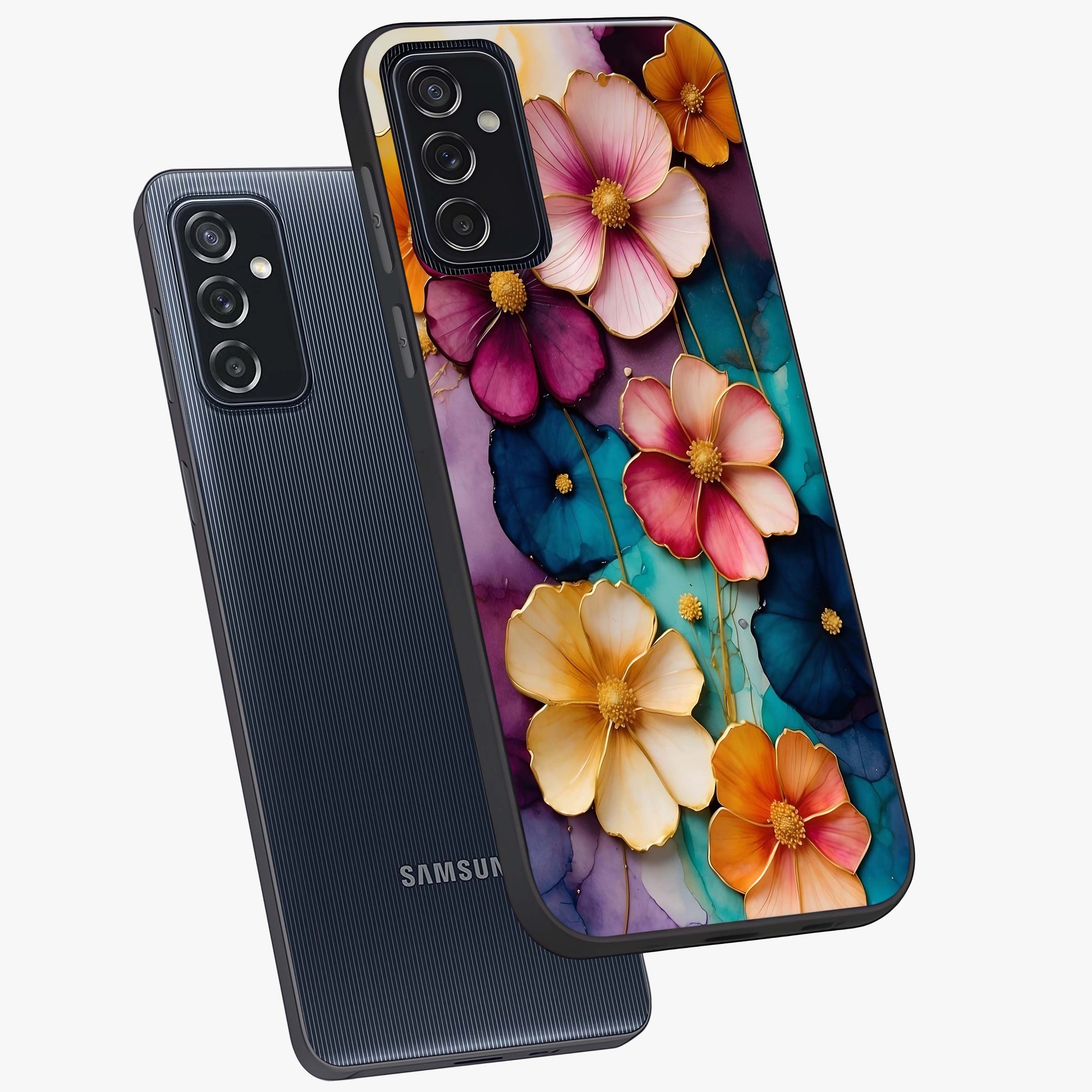 Artlyn Grace Flower Pattern Glass Case displayed in angled mockup highlighting delicate flower pattern design and smooth glass surface.