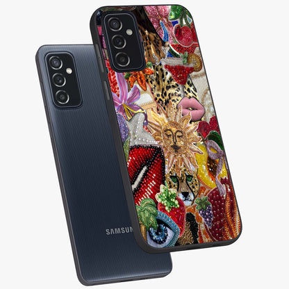 Beaded Fashion Jungle Glass Case displayed in angled mockup highlighting colorful fashion bead design and artistic pattern.