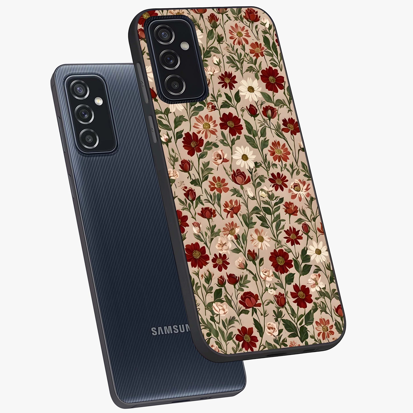 Biege Flower With Leaf Glass Case displayed in angled mockup highlighting minimal floral leaf design and elegant aesthetic.