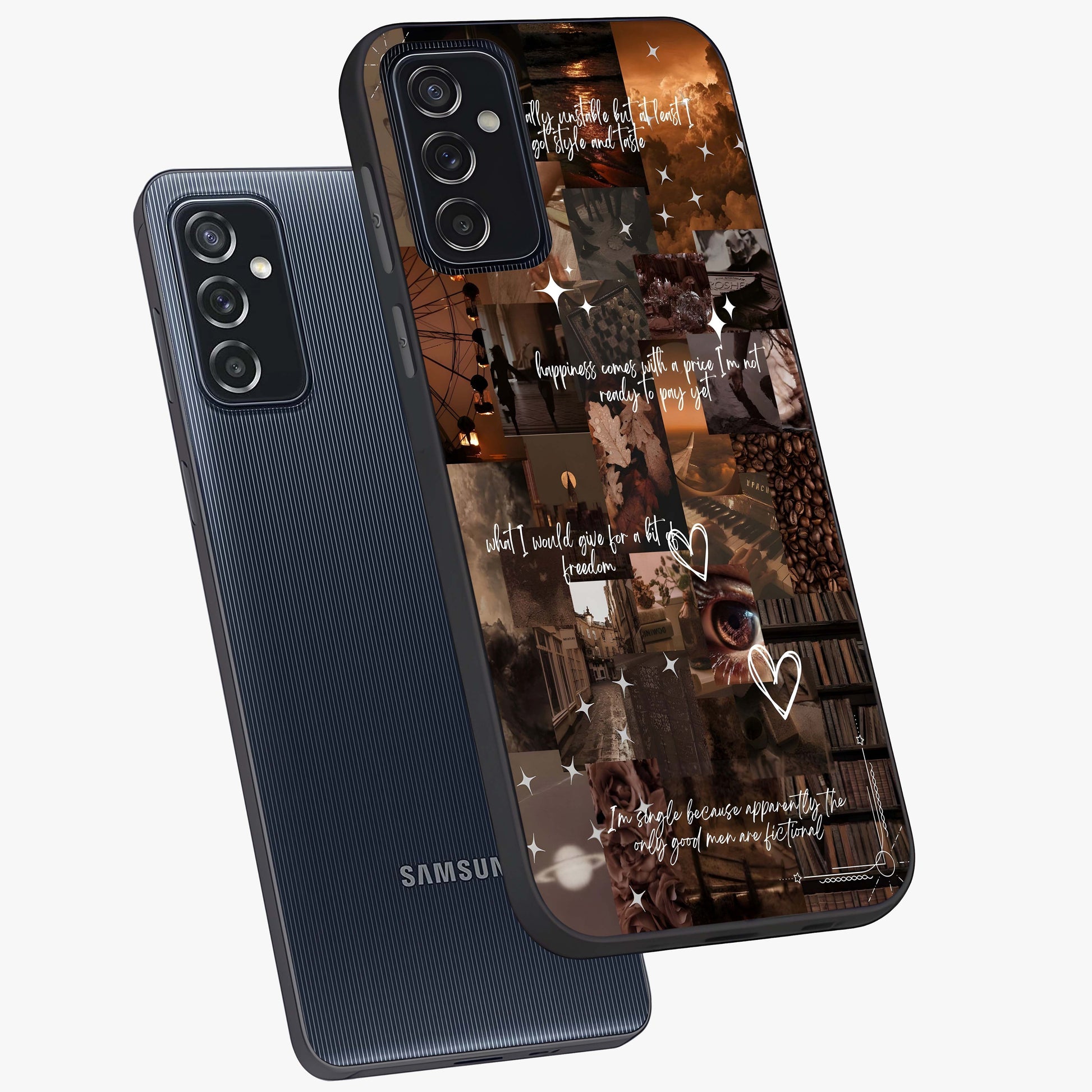 Bittersweet Aesthetic Chaos Glass Case displayed in angled mockup highlighting expressive abstract artwork and edgy aesthetic theme.