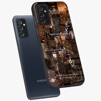 Bittersweet Aesthetic Chaos Glass Case displayed in angled mockup highlighting expressive abstract artwork and edgy aesthetic theme.