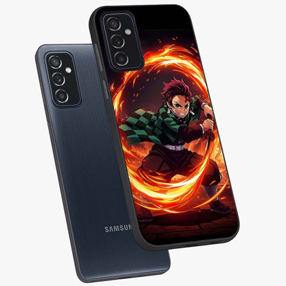 Blazing Sword Resolve Glass Case displayed in angled mockup highlighting powerful sword illustration and bold fantasy theme.