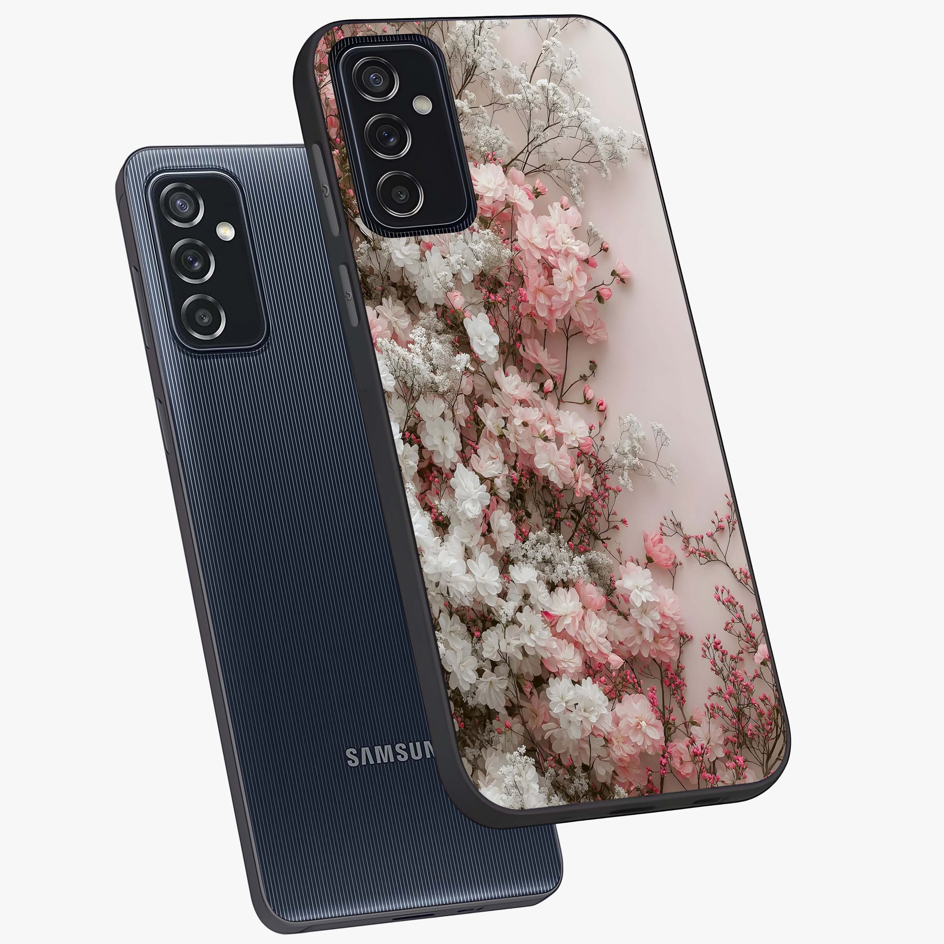 Blush Blossom Cloud Glass Case displayed in angled mockup highlighting soft cloud and blossom design with pastel aesthetic.