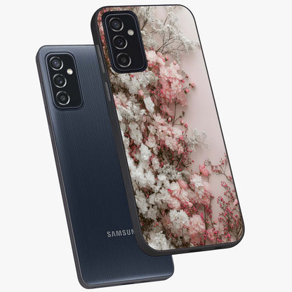 Blush Blossom Cloud Glass Case displayed in angled mockup highlighting soft cloud and blossom design with pastel aesthetic.