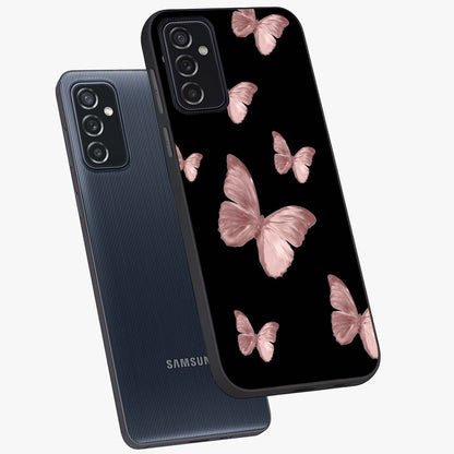 Butterfly Pattern Glass Case displayed in angled mockup highlighting delicate butterfly design and aesthetic pattern style.