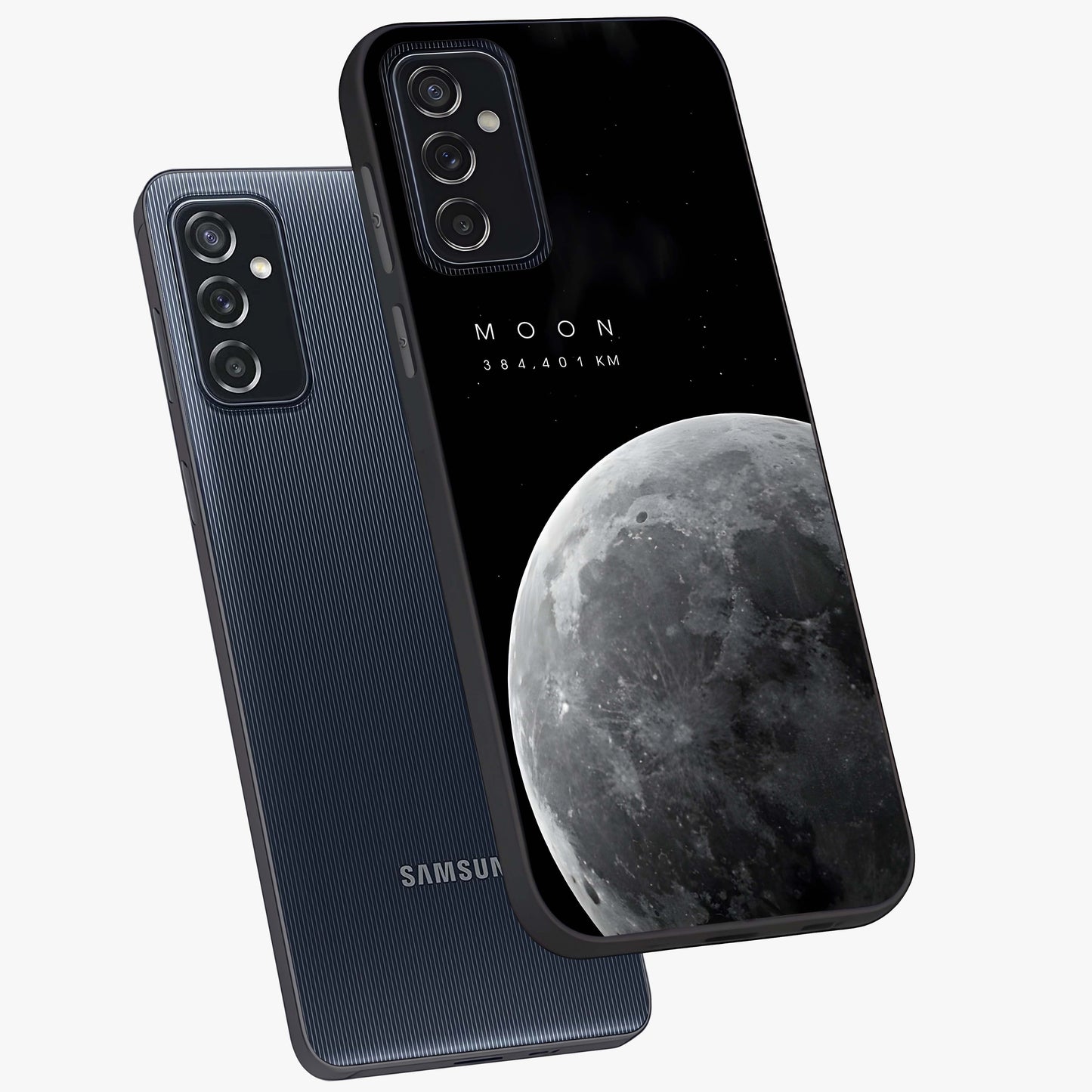 Cosmic Moon Glow Glass Case displayed in angled mockup highlighting celestial moon design with cosmic aesthetic theme.