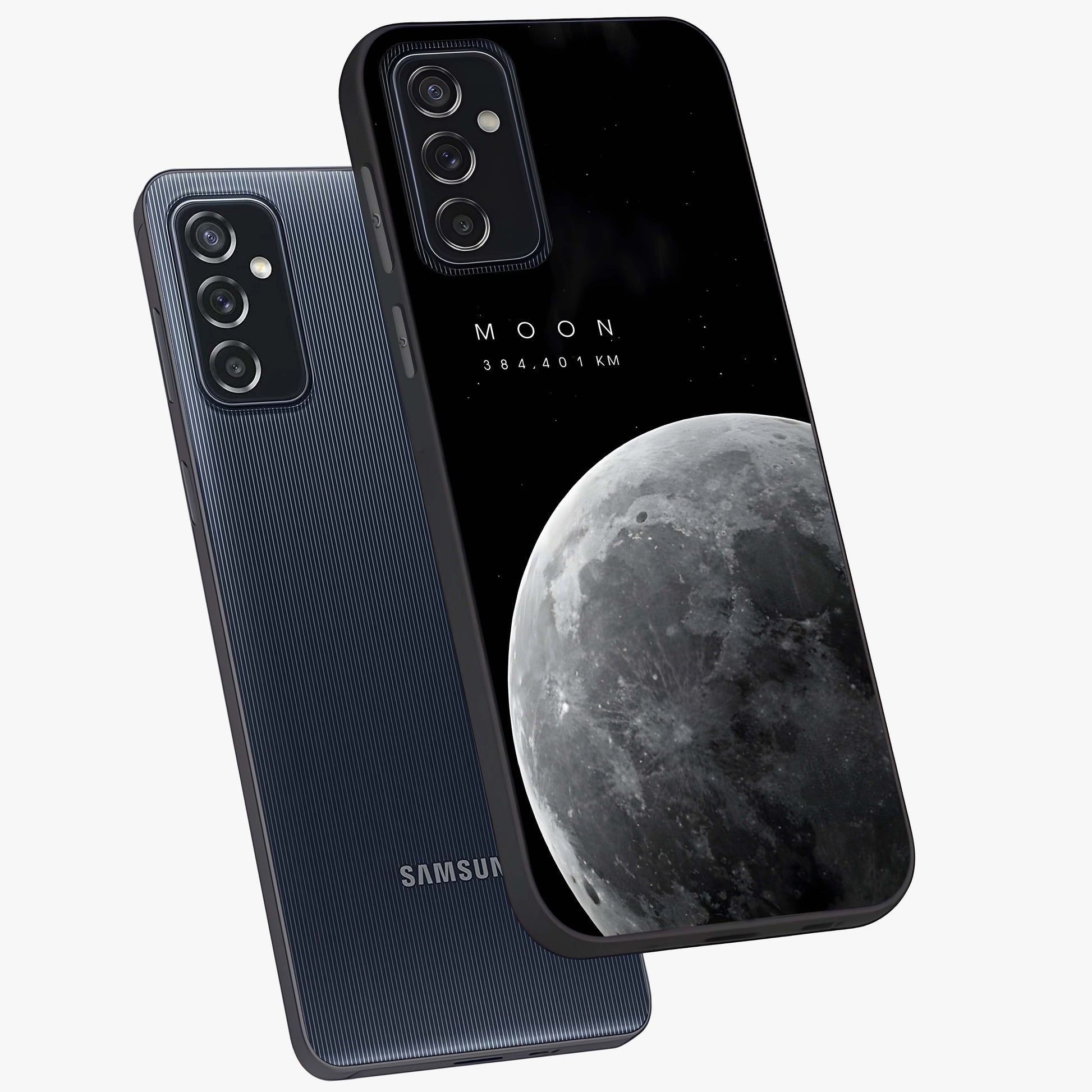 Cosmic Moon Glow Glass Case displayed in angled mockup highlighting celestial moon design with cosmic aesthetic theme.