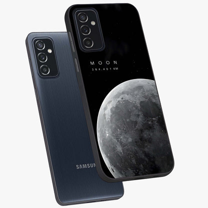 Cosmic Moon Glow Glass Case displayed in angled mockup highlighting celestial moon design with cosmic aesthetic theme.