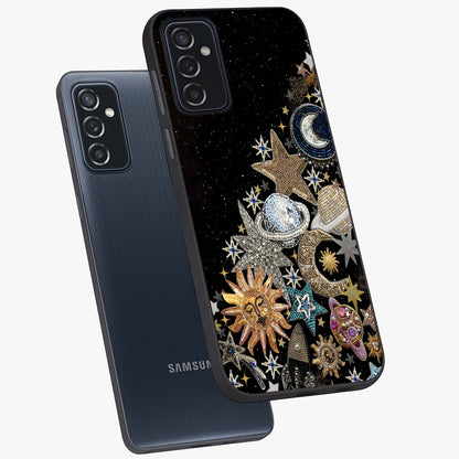 Cosmic Sparkle Dreams Glass Case displayed in angled mockup highlighting dreamy star sparkle design with celestial aesthetic.