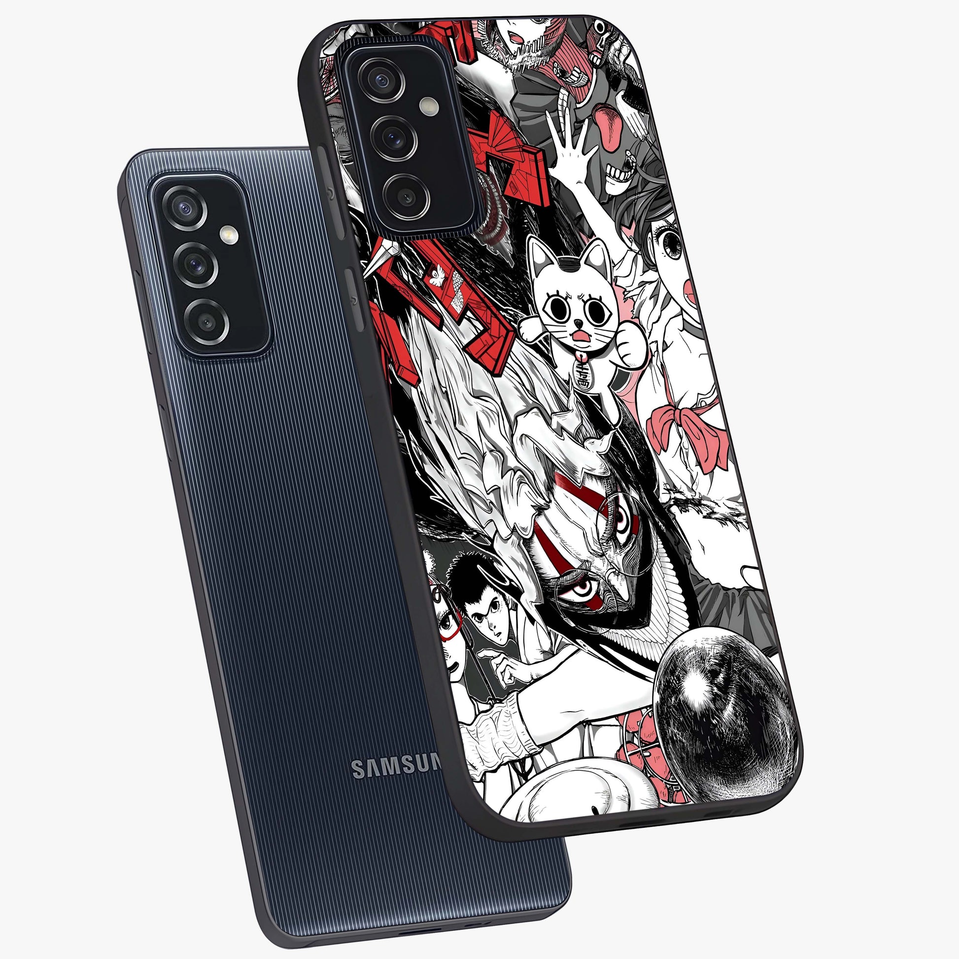 Crimson Chaos Panel Glass Case displayed in angled mockup highlighting chaotic panel style design with modern graphic theme.