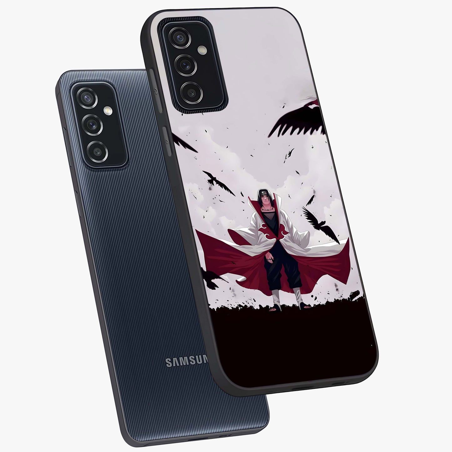 Crimson Crow Ascension Glass Case displayed in angled mockup highlighting powerful crow illustration with dark crimson aesthetic.