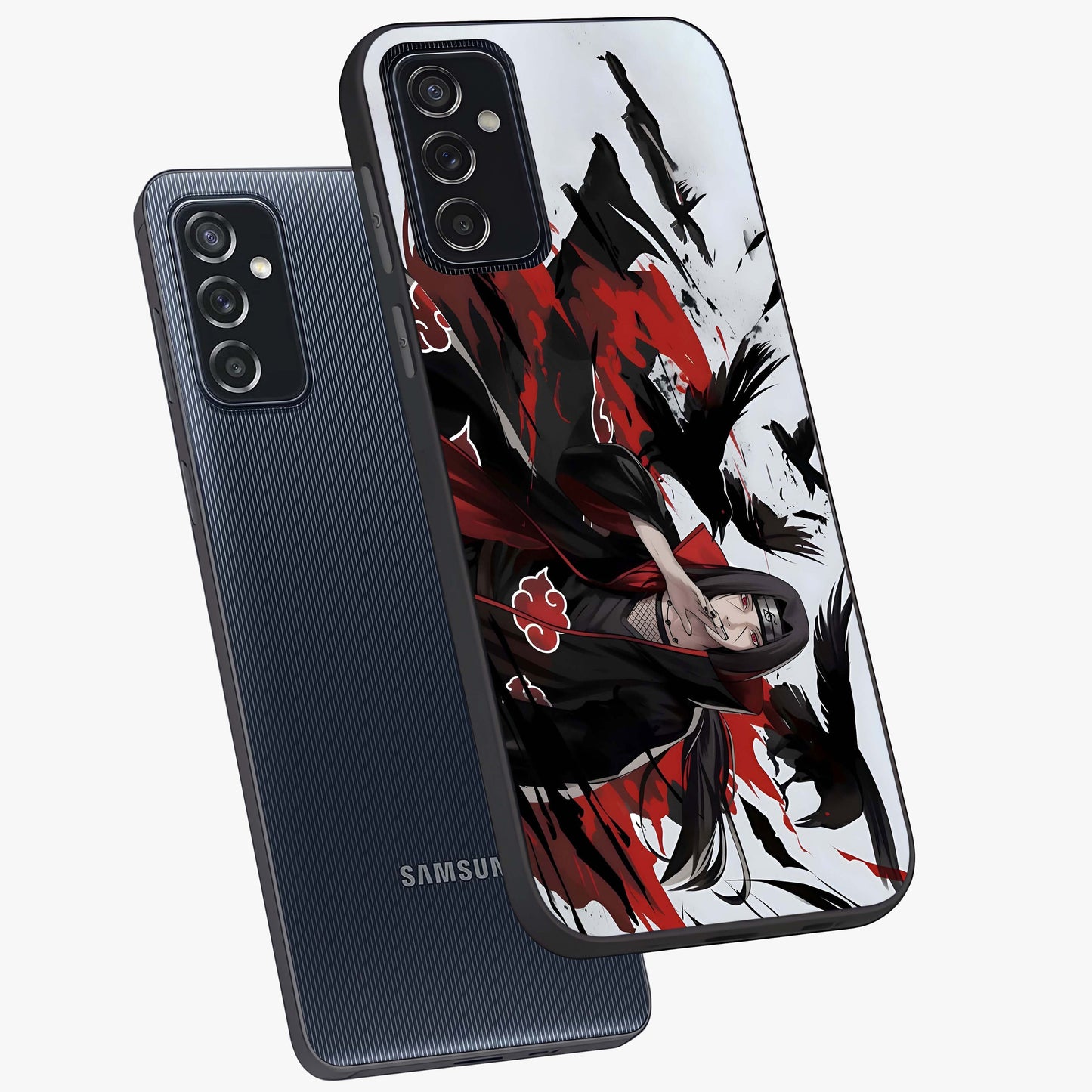 Crimson Crow Illusion Glass Case displayed in angled mockup highlighting mysterious crow graphic with dark aesthetic style.
