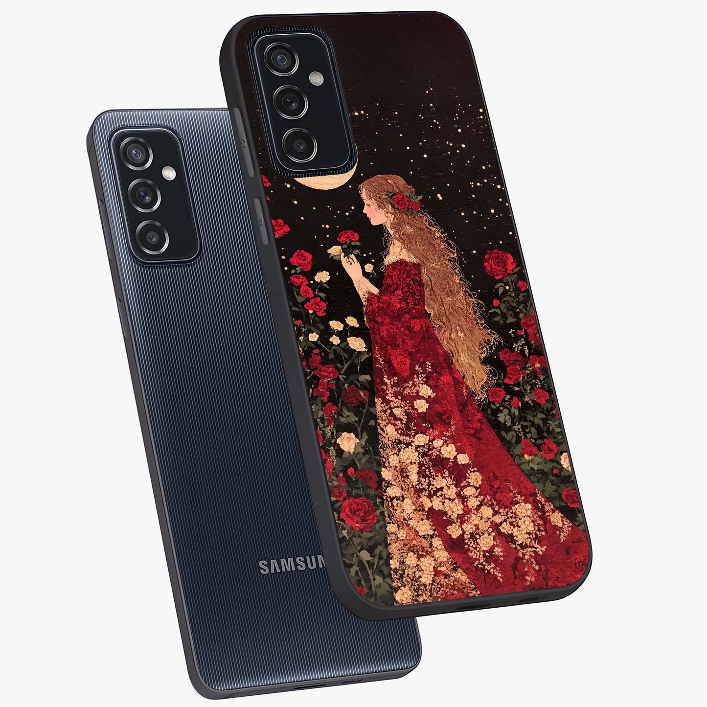 Crimson Dreams Glass Case displayed in angled mockup highlighting soft crimson aesthetic design with artistic theme.