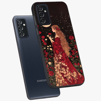 Crimson Dreams Glass Case displayed in angled mockup highlighting soft crimson aesthetic design with artistic theme.