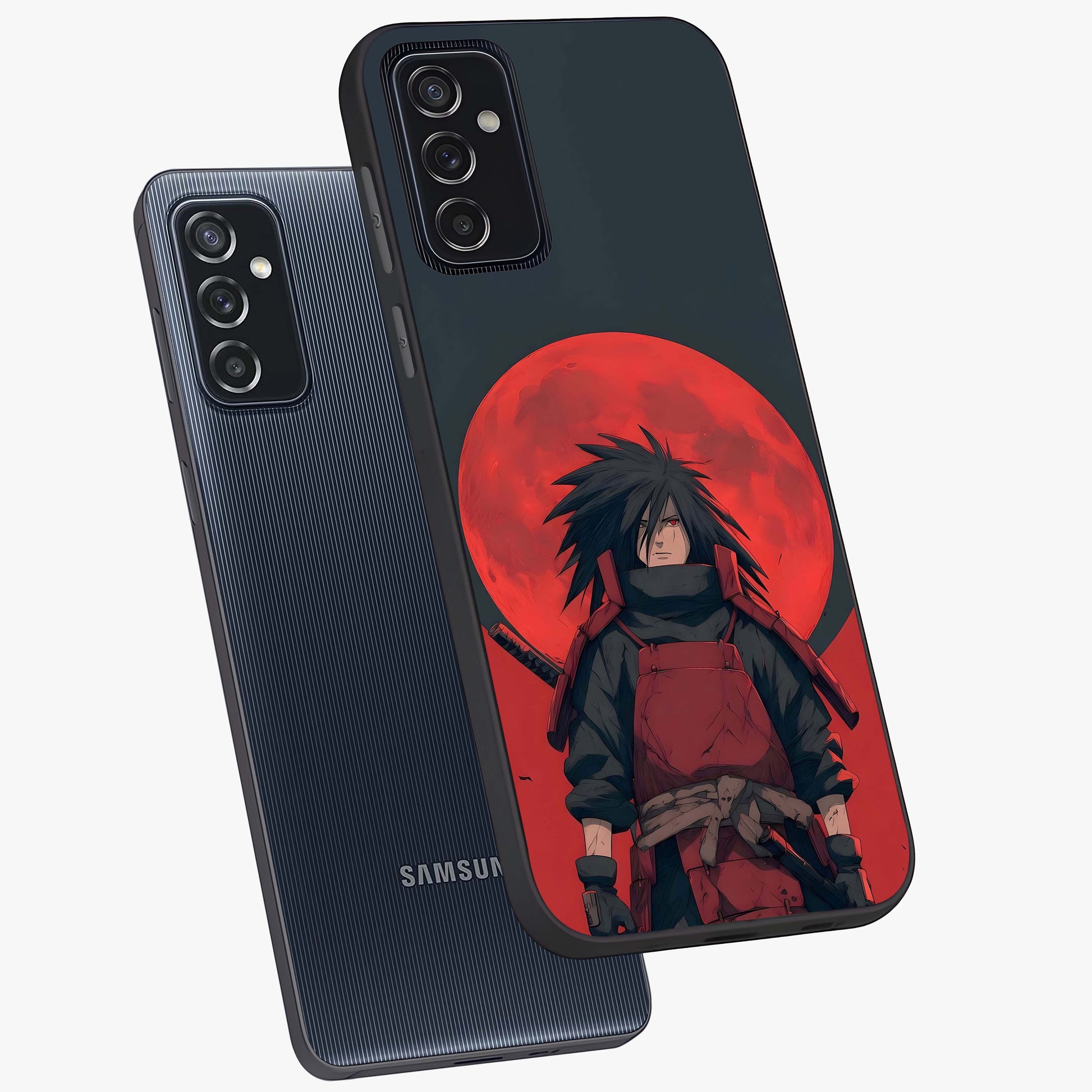 Crimson Moon Warlord Glass Case displayed in angled mockup highlighting dramatic crimson moon design with fantasy aesthetic.