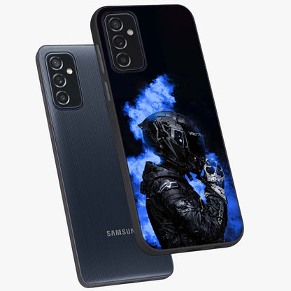 Cyber Sentinel Protocol Glass Case displayed in angled mockup highlighting digital cyber design with sci-fi aesthetic style.