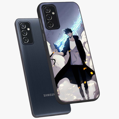 Dark Lightning Anime Warrior Glass Case displayed in angled mockup highlighting powerful lightning themed anime illustration.