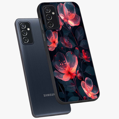 Dark Shade of Flower Glass Case displayed in angled mockup highlighting moody floral illustration with aesthetic dark tones.