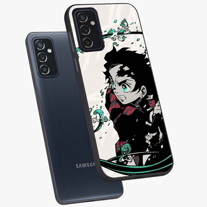 Demon Slayer Glass Case displayed in angled mockup highlighting dramatic anime character design with action aesthetic.