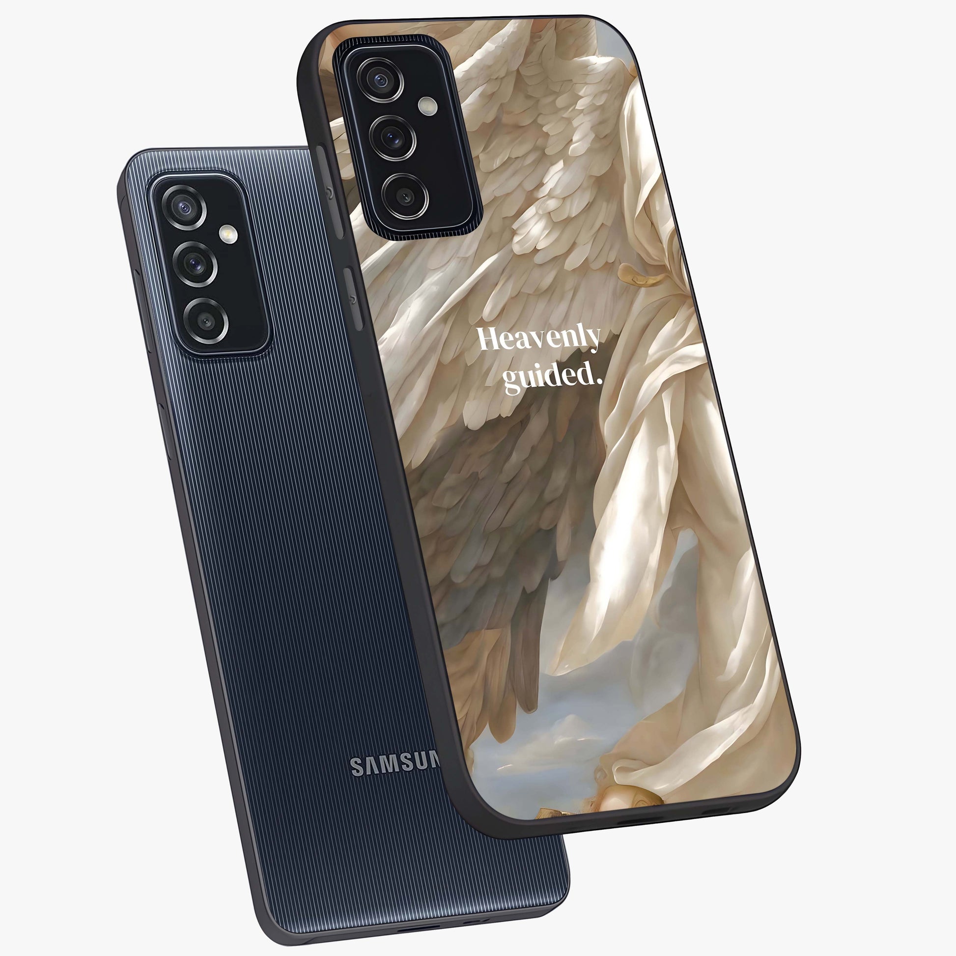 Divine Winged Grace Glass Case displayed in angled mockup highlighting graceful wing design with divine aesthetic style.