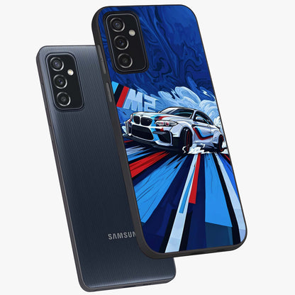 Drift Power Rush Glass Case displayed in angled mockup highlighting powerful drift car design with sporty aesthetic style.
