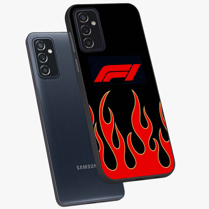 Fire F11 Glass Case displayed in angled mockup highlighting bold fire inspired graphic with energetic aesthetic style.