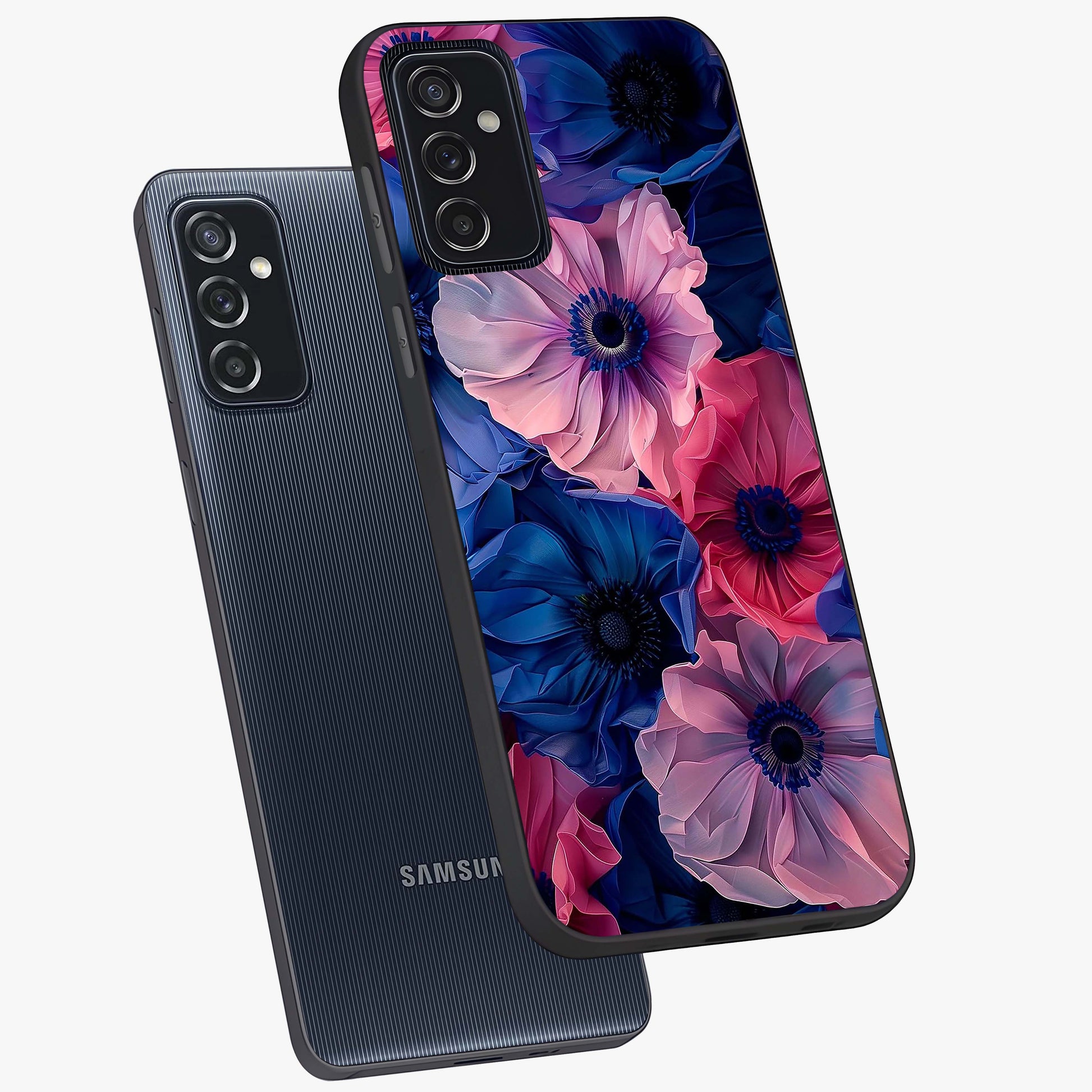 Flower Paper Art Pattern Glass Case displayed in angled mockup highlighting layered paper flower design with artistic aesthetic.