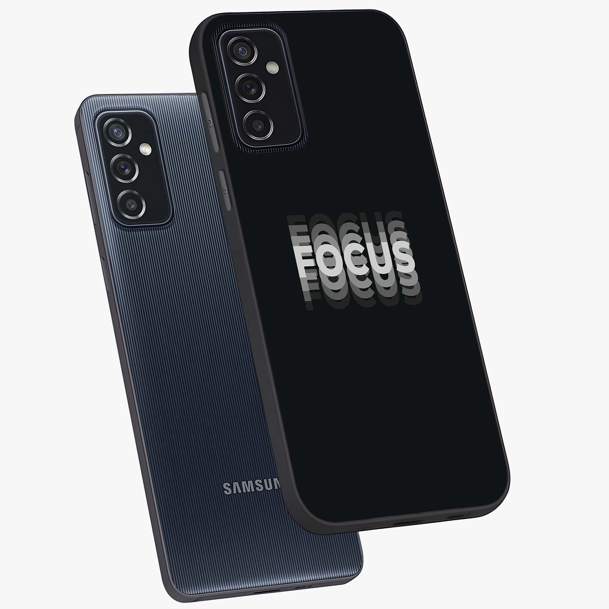 Focus Mode On Glass Case displayed in angled mockup highlighting clean minimal text artwork with modern aesthetic style.