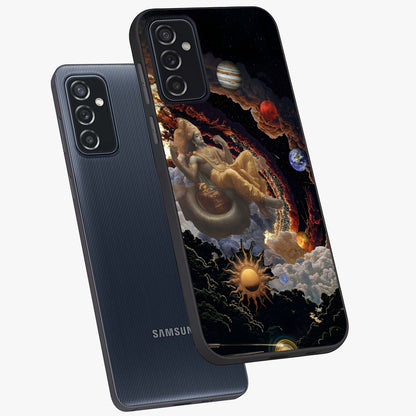 Galactic Divine God Glass Case displayed in angled mockup highlighting powerful celestial deity illustration with galactic aesthetic.