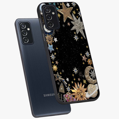Galactic Jewel Stars Glass Case displayed in angled mockup highlighting shining celestial star design with cosmic aesthetic style.