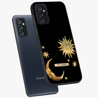 Gold Sun Blush Glass Case displayed in angled mockup highlighting radiant sun design with warm golden aesthetic.