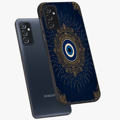 Golden Celestial Charm Glass Case displayed in angled mockup highlighting sparkling cosmic charm design with celestial aesthetic.