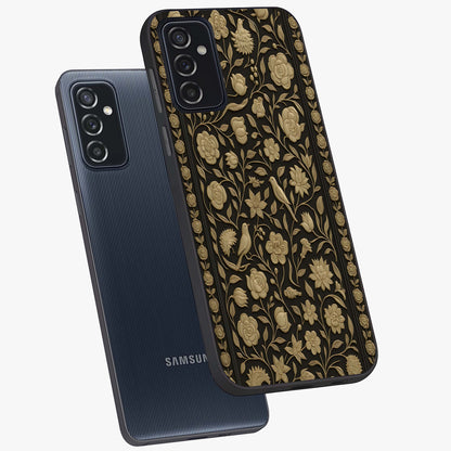 Golden Evil Eye Mandala Glass Case displayed in angled mockup highlighting protective evil eye symbol with golden mandala design.