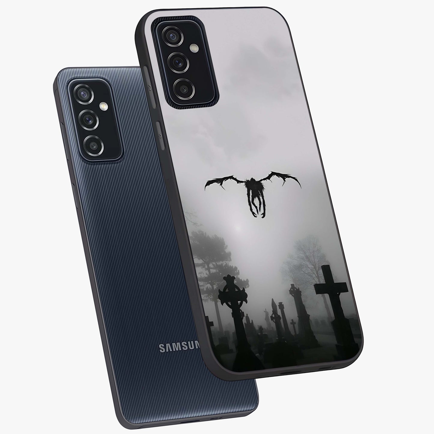 Graveyard Shadow Descent Glass Case displayed in angled mockup highlighting eerie shadow illustration with gothic aesthetic.
