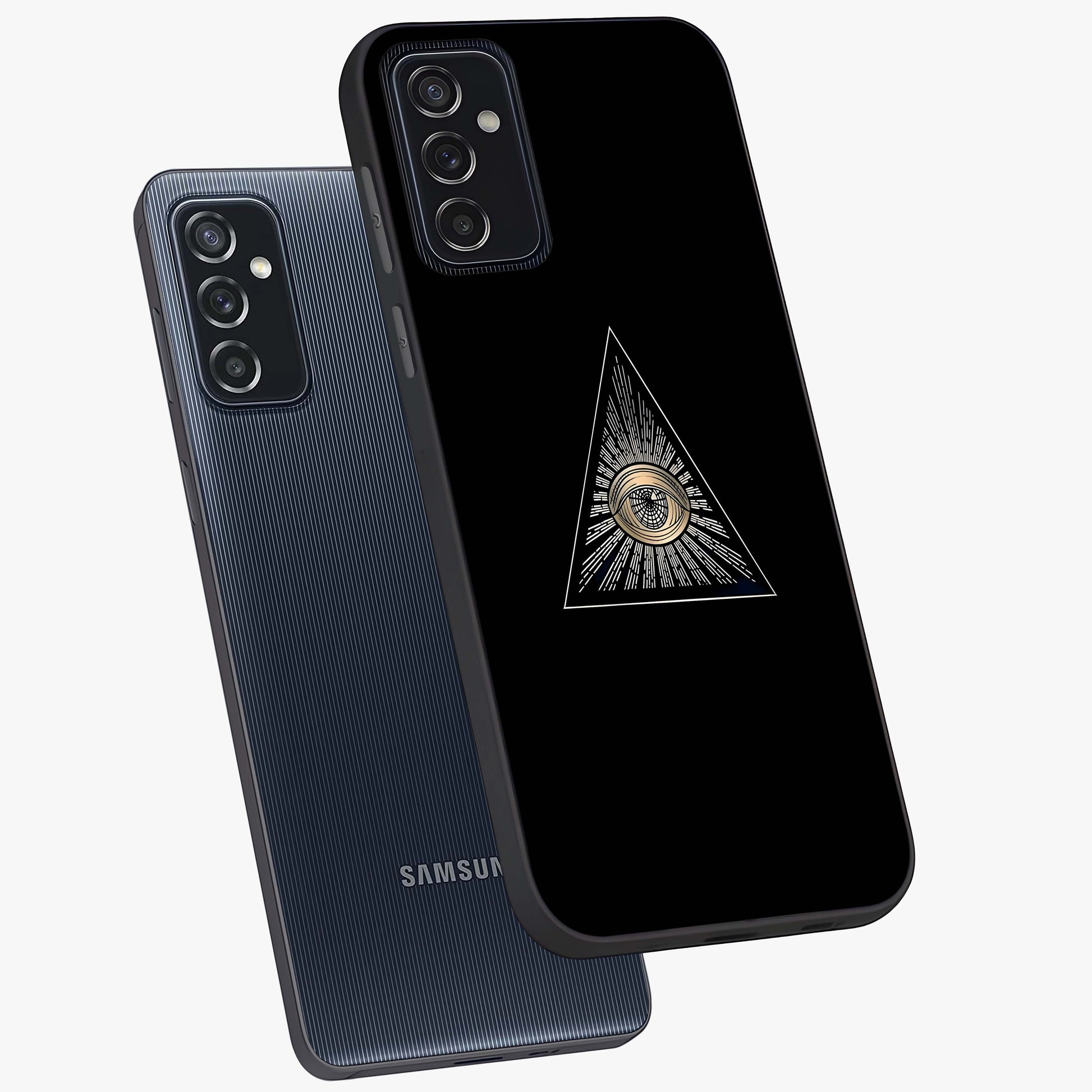 Illuminati Evil Glass Case displayed in angled mockup highlighting dark occult inspired design with bold aesthetic style.