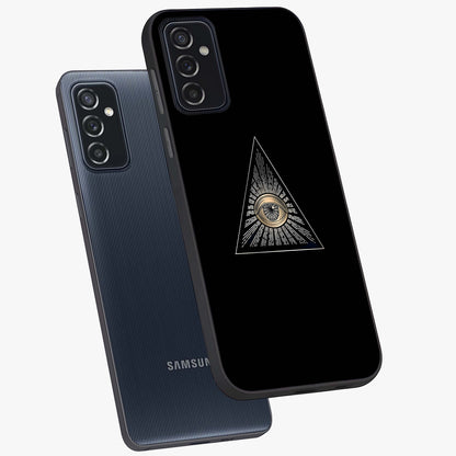 Illuminati Evil Glass Case displayed in angled mockup highlighting dark occult inspired design with bold aesthetic style.