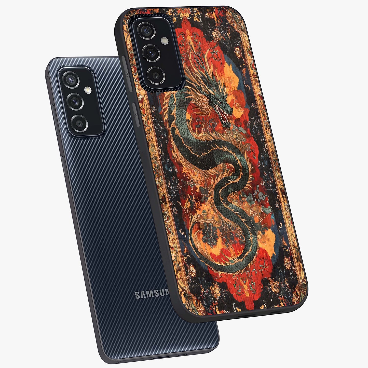 Inferno Dragon Soul Glass Case displayed in angled mockup highlighting powerful dragon illustration with inferno aesthetic.