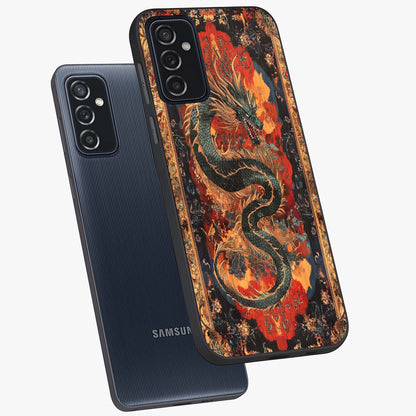 Inferno Dragon Soul Glass Case displayed in angled mockup highlighting powerful dragon illustration with inferno aesthetic.