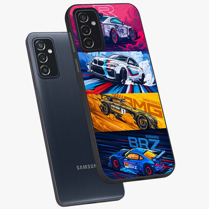 JDM Sports Car Glass Case displayed in angled mockup highlighting sleek Japanese racing car design with automotive aesthetic.