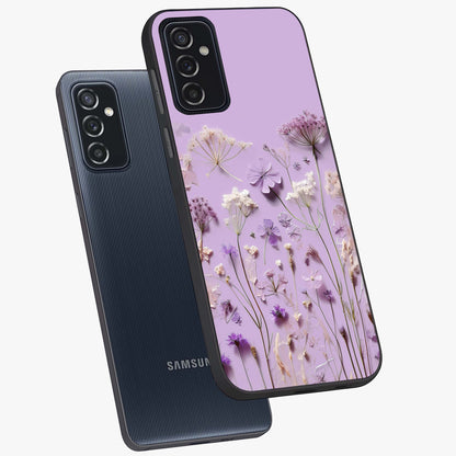 Lavender Blossom Dream Glass Case displayed in angled mockup highlighting dreamy lavender flower design with calming aesthetic style.
