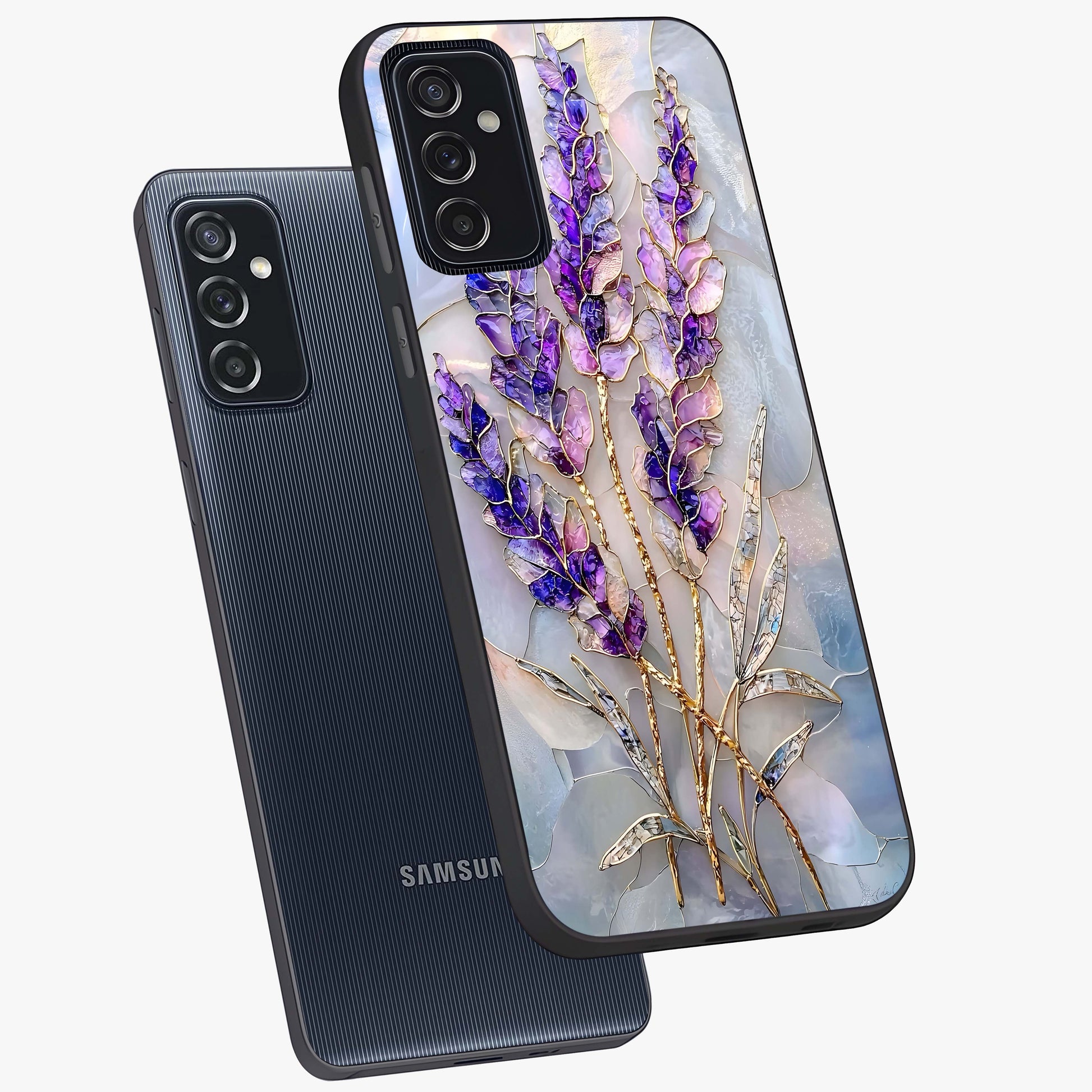 Lavender Dream Glow Glass Case displayed in angled mockup highlighting dreamy purple glow design with soft artistic style.
