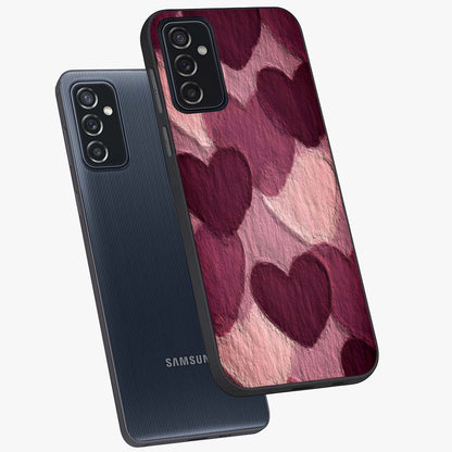 Layered Paper Hearts Glass Case displayed in angled mockup highlighting creative paper craft heart design with romantic aesthetic.