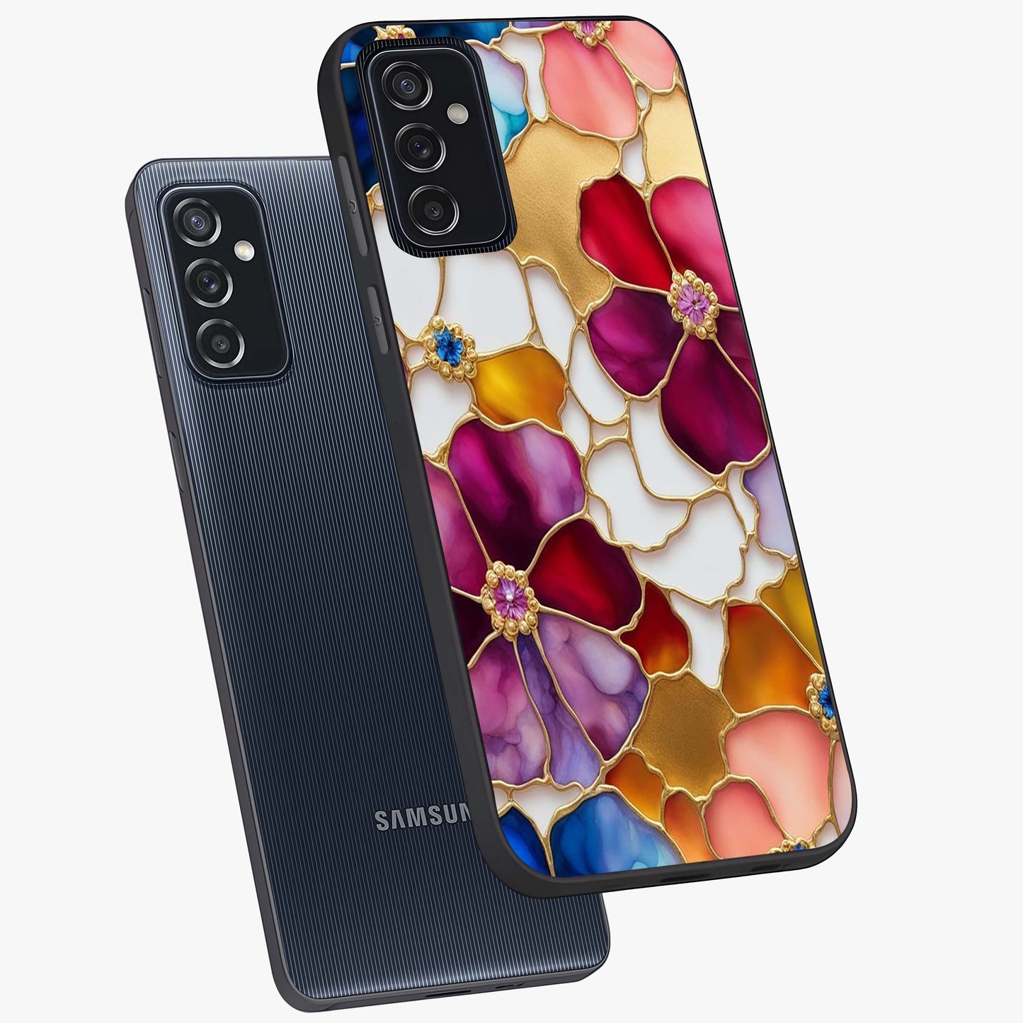 Marble Flower Pattern Glass Case displayed in angled mockup highlighting elegant marble floral design with modern aesthetic.