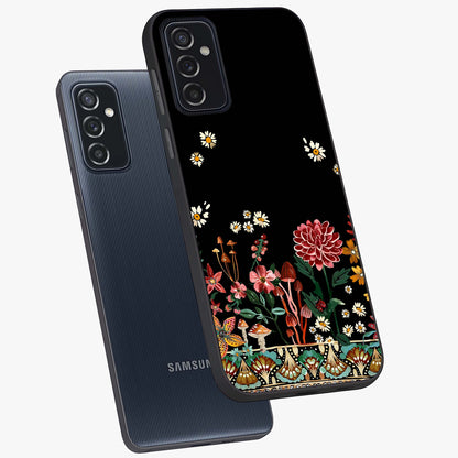 Midnight Bloom Pattern Glass Case displayed in angled mockup highlighting elegant flower design with midnight aesthetic style.