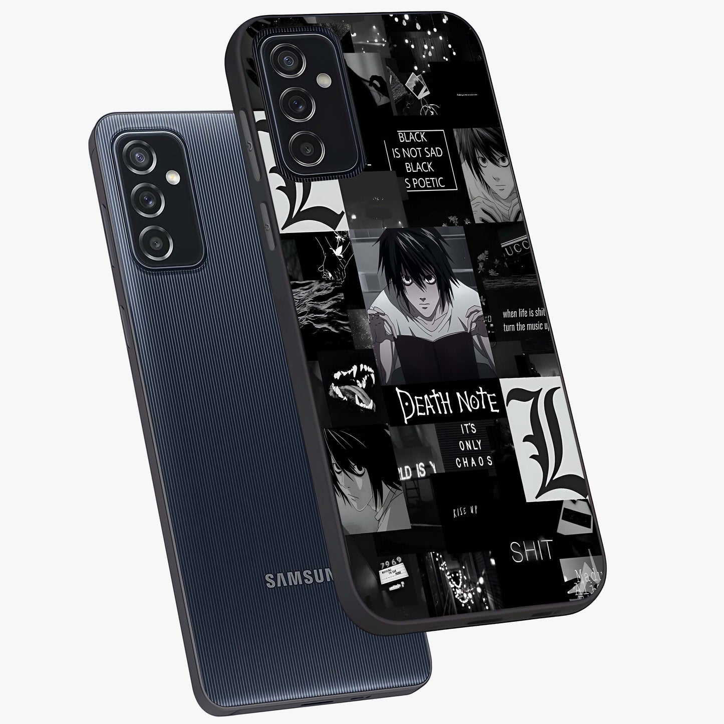 Midnight Chaos Mind Glass Case displayed in angled mockup highlighting chaotic artistic design with dramatic midnight aesthetic.