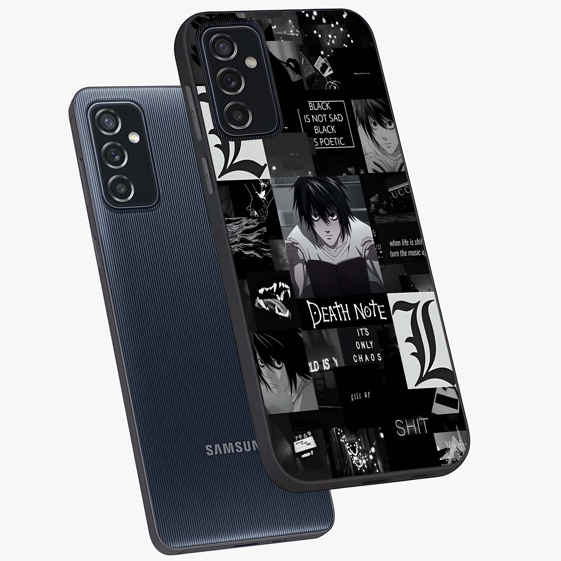 Midnight Chaos Mind Glass Case displayed in angled mockup highlighting chaotic artistic design with dramatic midnight aesthetic.